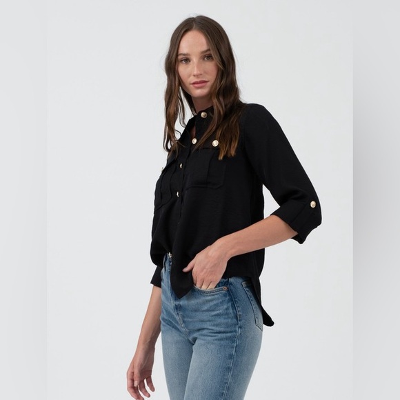 NWOT Elegant Black Long Sleeve Women's Dress Shirt - Picture 3 of 4